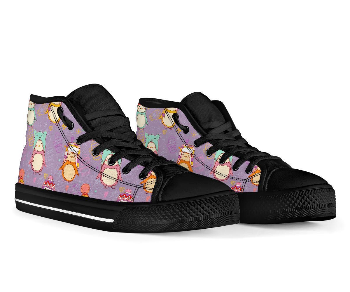 Penguin Pattern Print Men Women's High Top Shoes-grizzshop