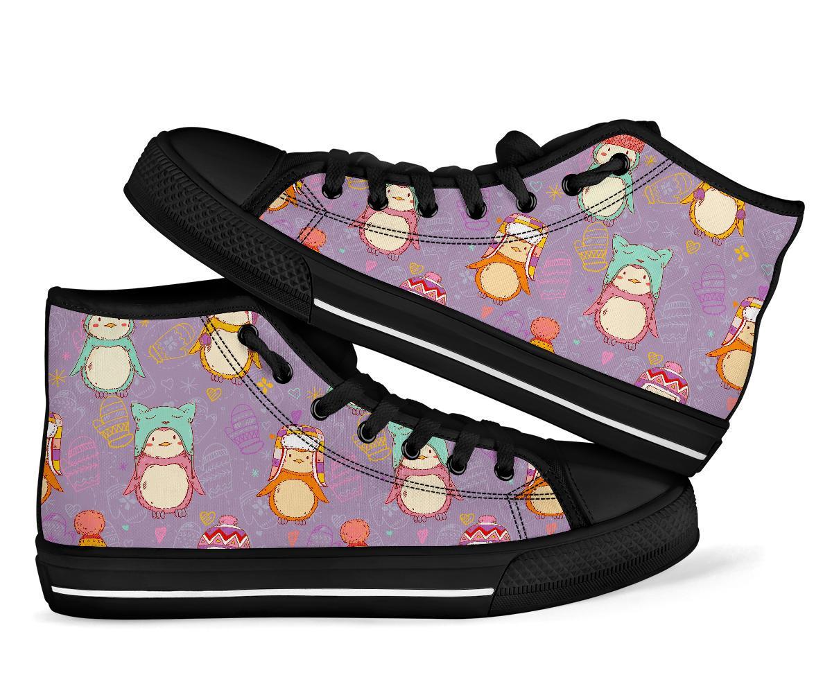 Penguin Pattern Print Men Women's High Top Shoes-grizzshop
