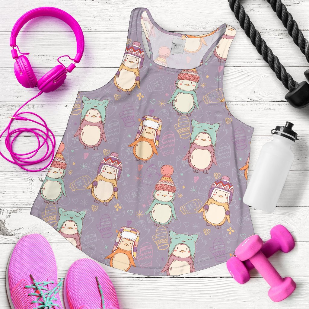 Penguin Pattern Print Women's Racerback Tank Tops-grizzshop