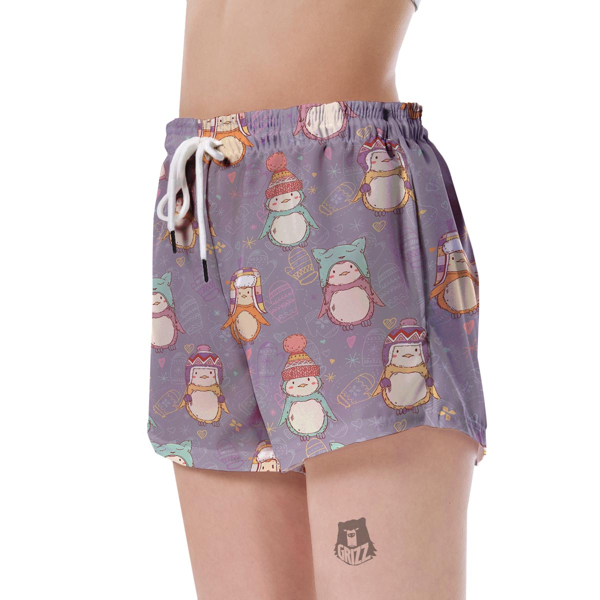 Penguin Pattern Print Women's Shorts-grizzshop
