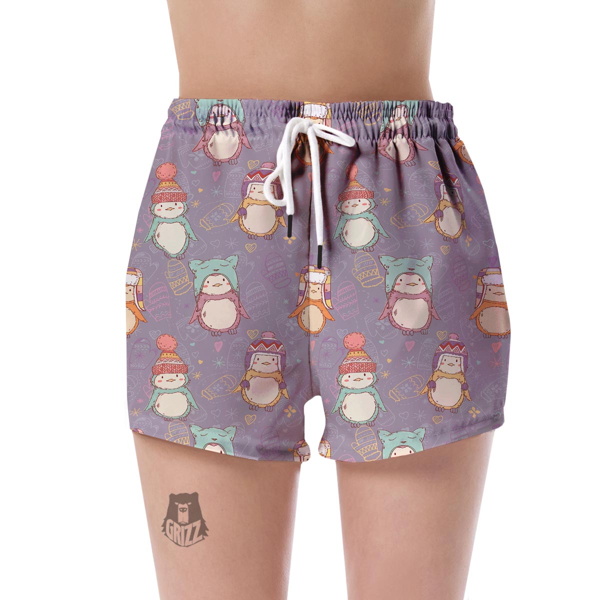 Penguin Pattern Print Women's Shorts-grizzshop