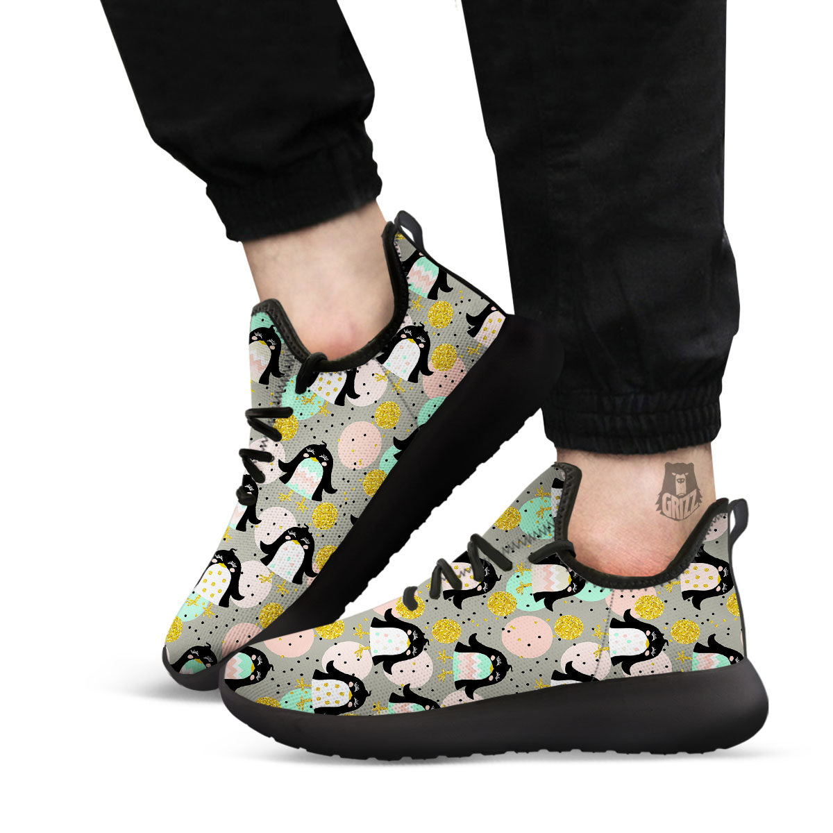 Penguin Pink Polka Print Pattern Black Athletic Shoes-grizzshop