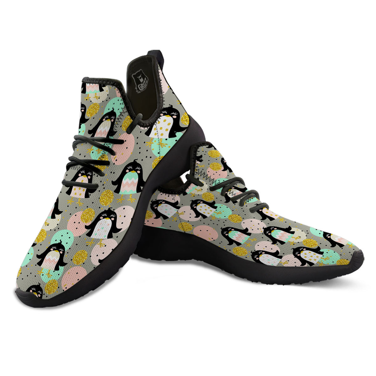 Penguin Pink Polka Print Pattern Black Athletic Shoes-grizzshop