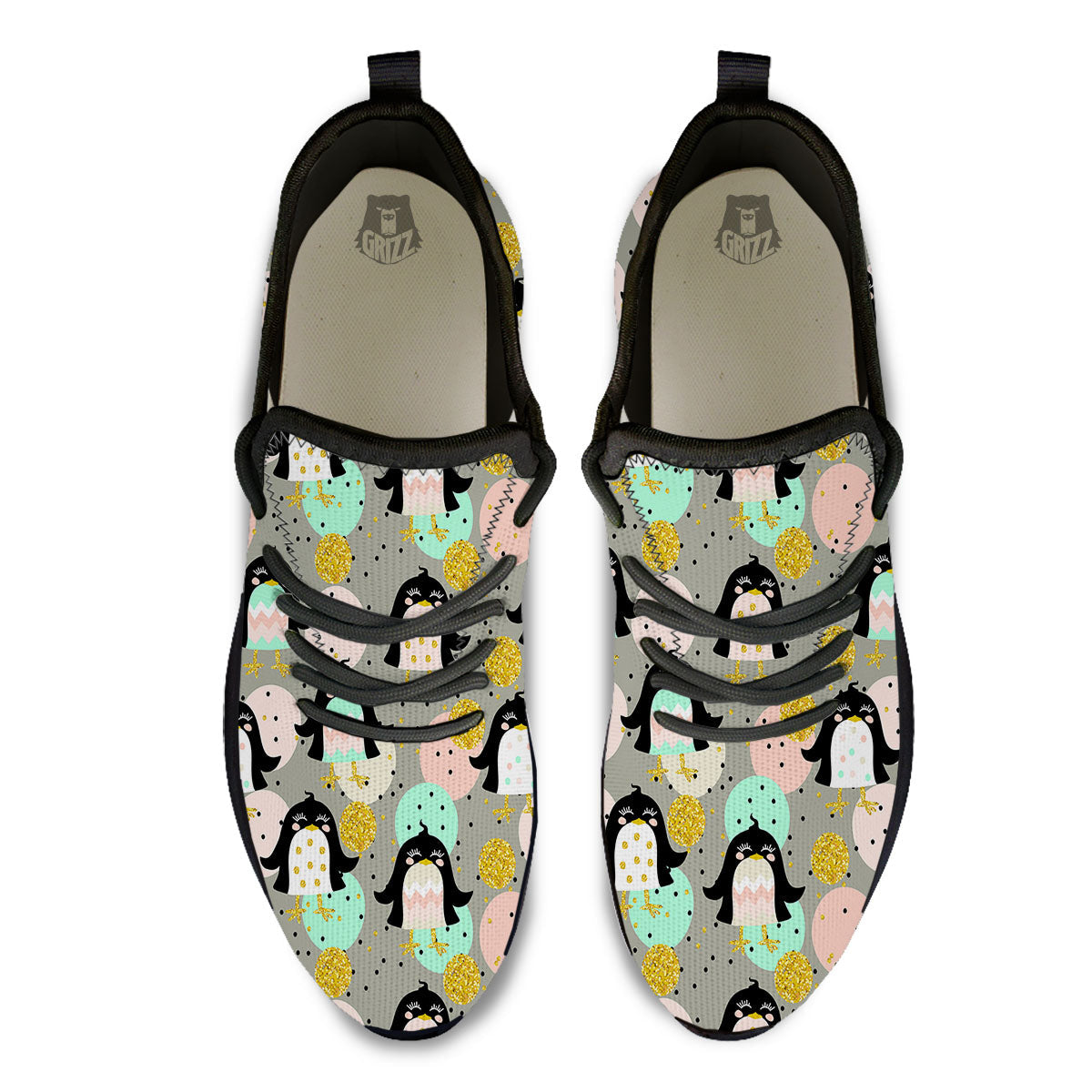 Penguin Pink Polka Print Pattern Black Athletic Shoes-grizzshop
