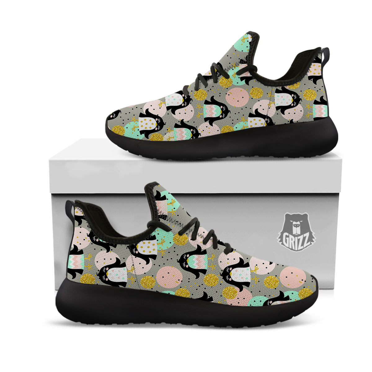 Penguin Pink Polka Print Pattern Black Athletic Shoes-grizzshop