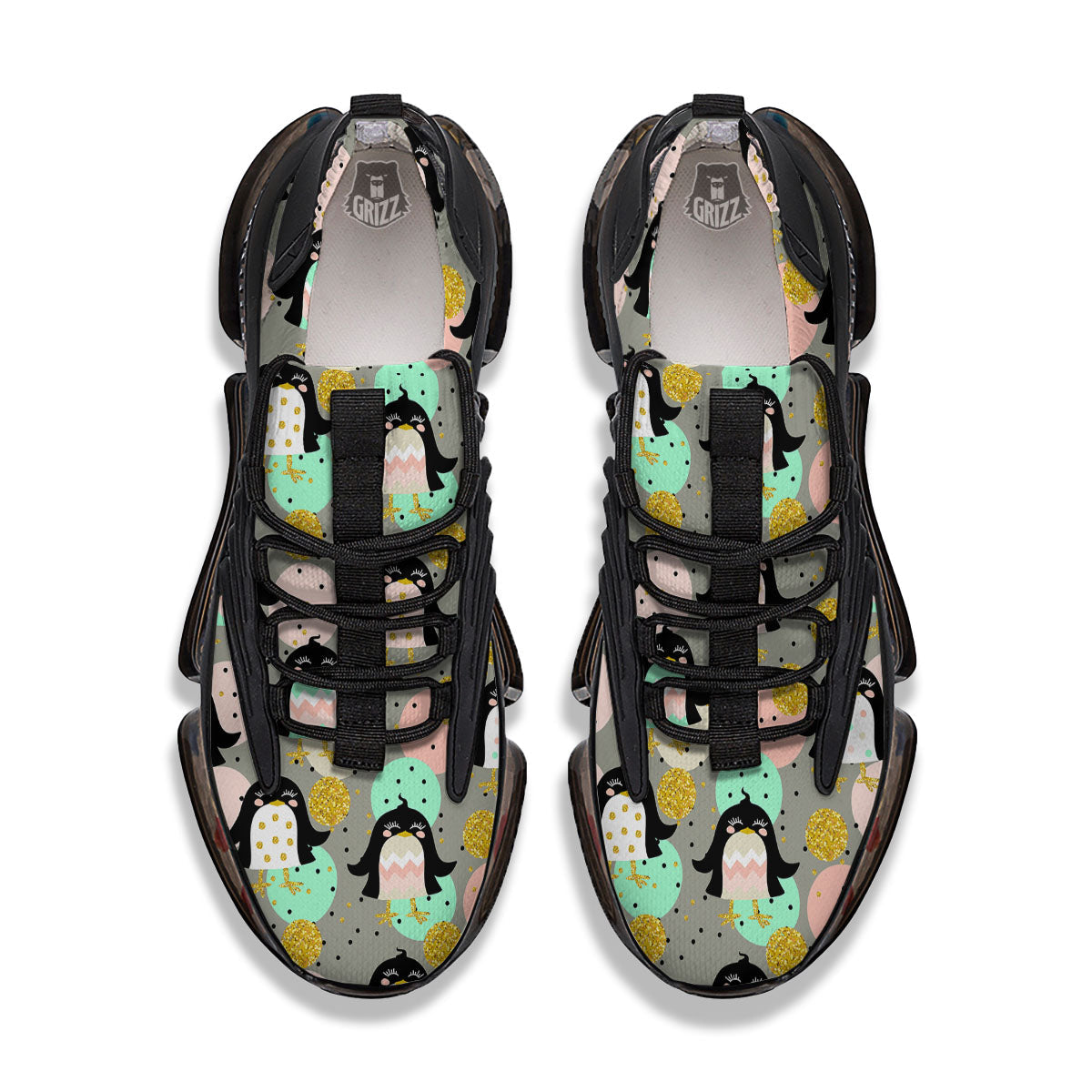 Penguin Pink Polka Print Pattern Black Gym Shoes-grizzshop