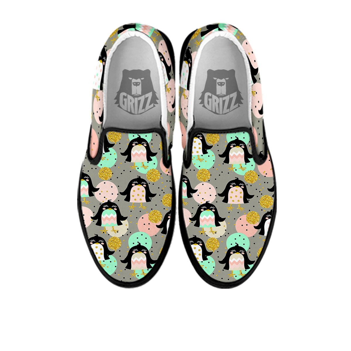Penguin Pink Polka Print Pattern Black Slip On Shoes-grizzshop