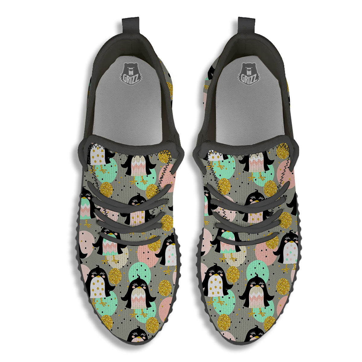 Penguin Pink Polka Print Pattern Black Walking Shoes-grizzshop