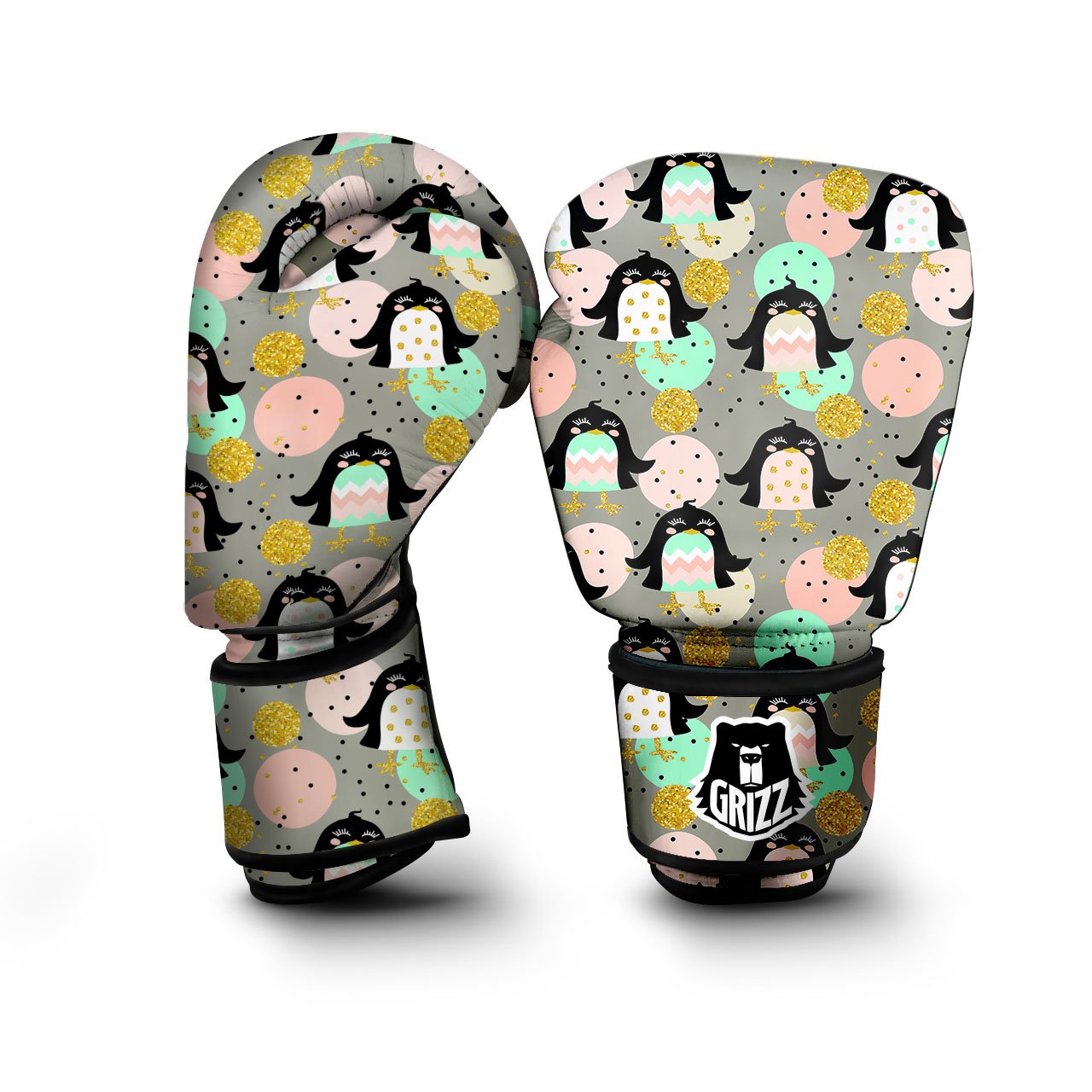 Penguin Pink Polka Print Pattern Boxing Gloves-grizzshop