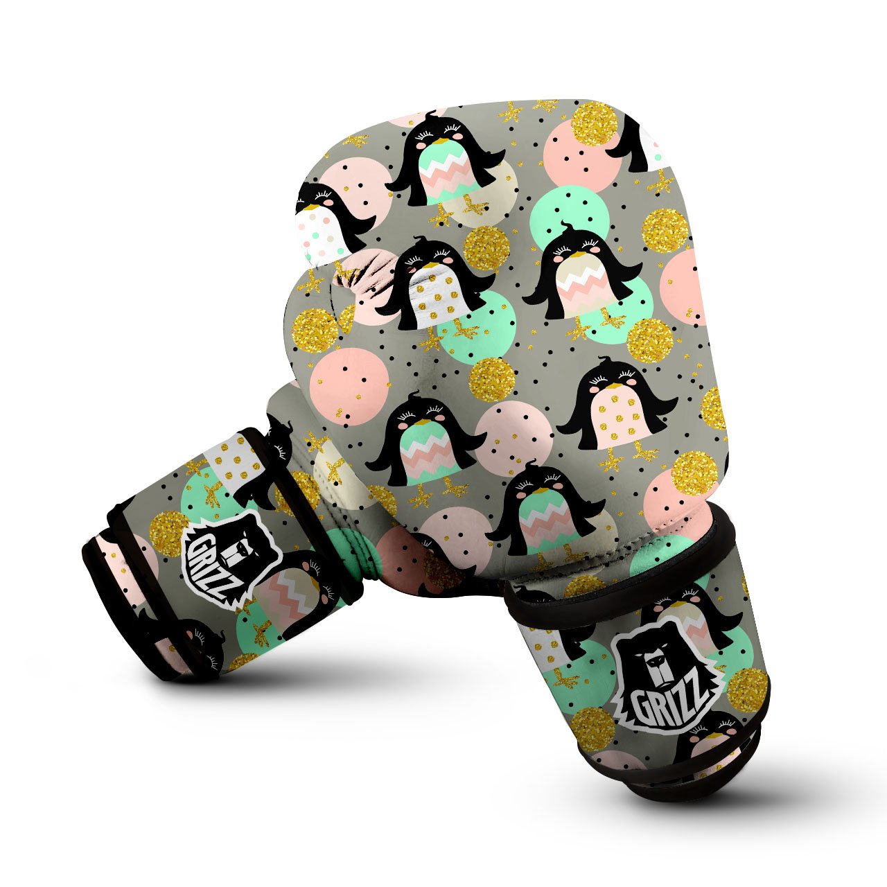 Penguin Pink Polka Print Pattern Boxing Gloves-grizzshop