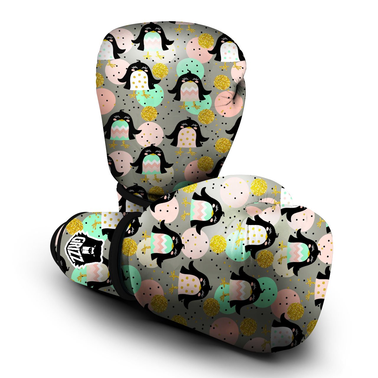 Penguin Pink Polka Print Pattern Boxing Gloves-grizzshop