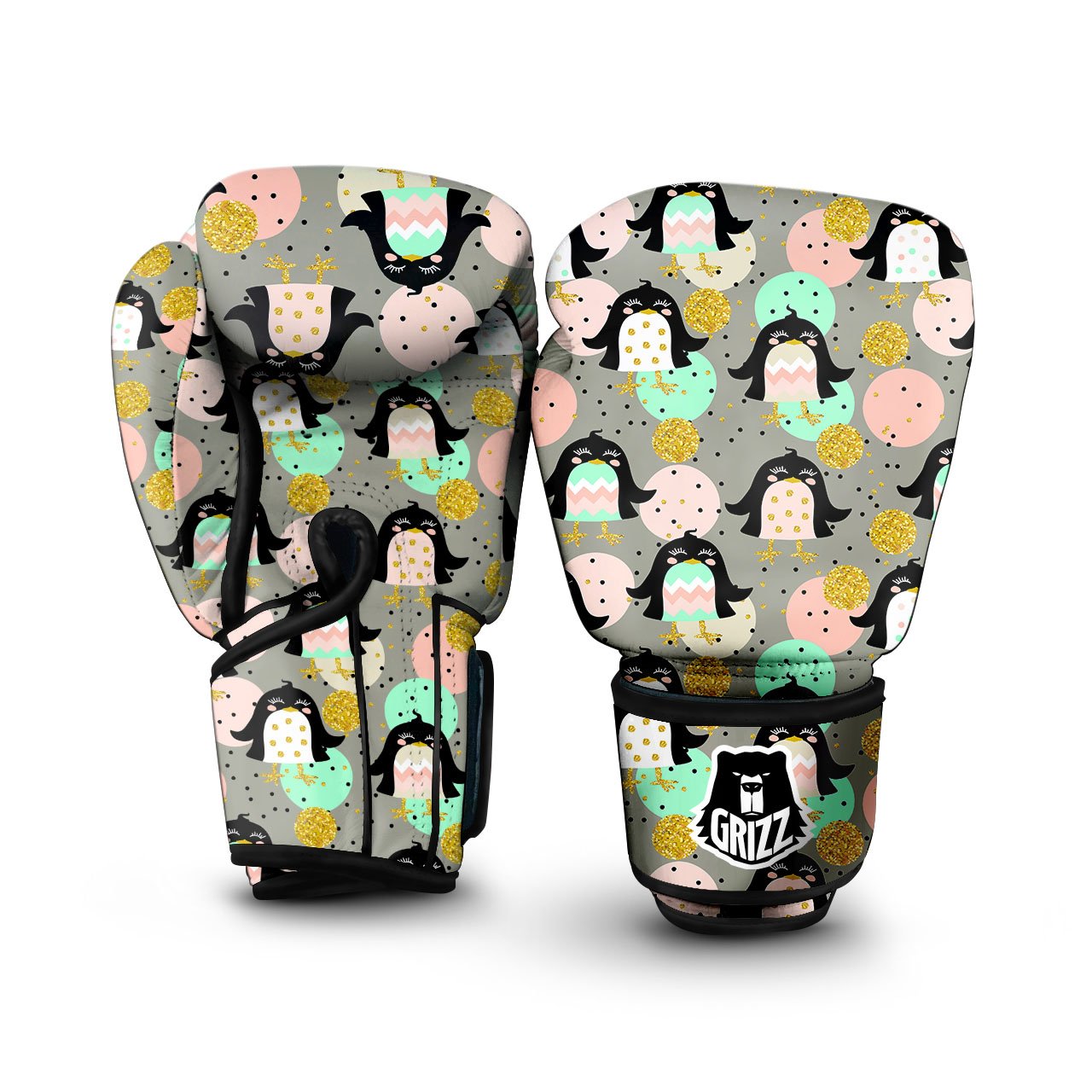 Penguin Pink Polka Print Pattern Boxing Gloves-grizzshop