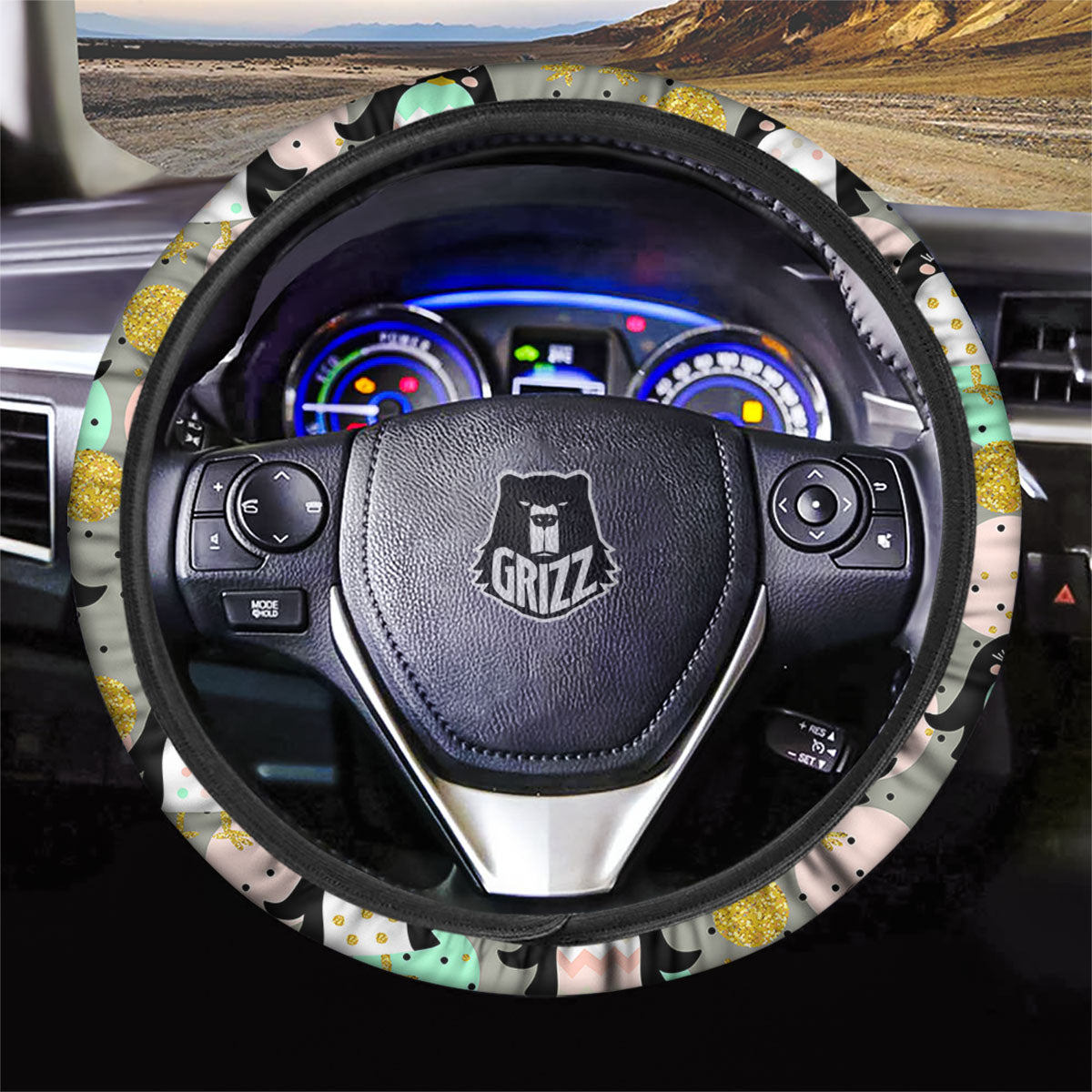 Penguin Pink Polka Print Pattern Car Steering Wheel Cover-grizzshop