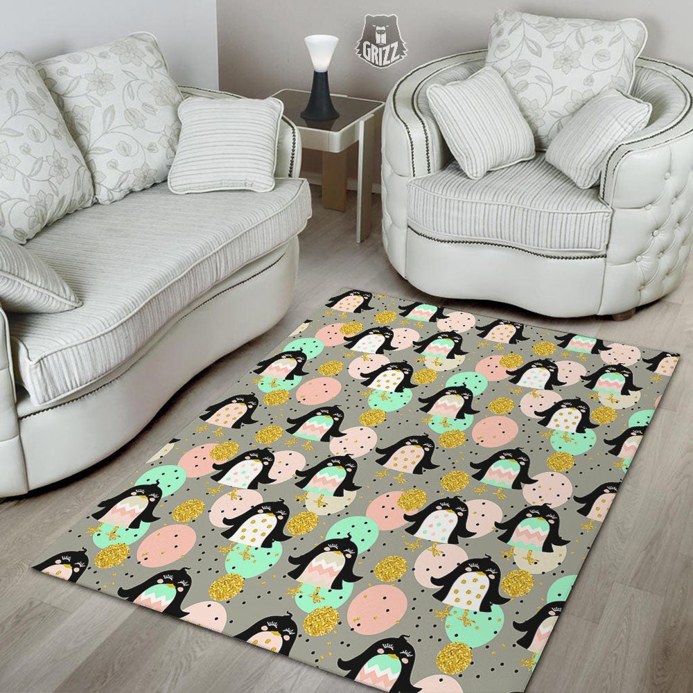 Penguin Pink Polka Print Pattern Floor Mat-grizzshop