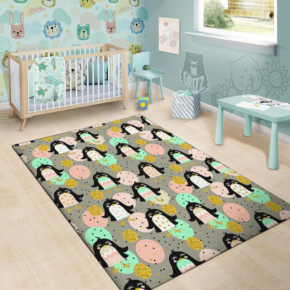 Penguin Pink Polka Print Pattern Floor Mat-grizzshop
