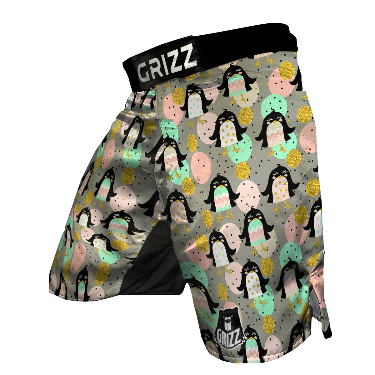 Penguin Pink Polka Print Pattern MMA Shorts-grizzshop
