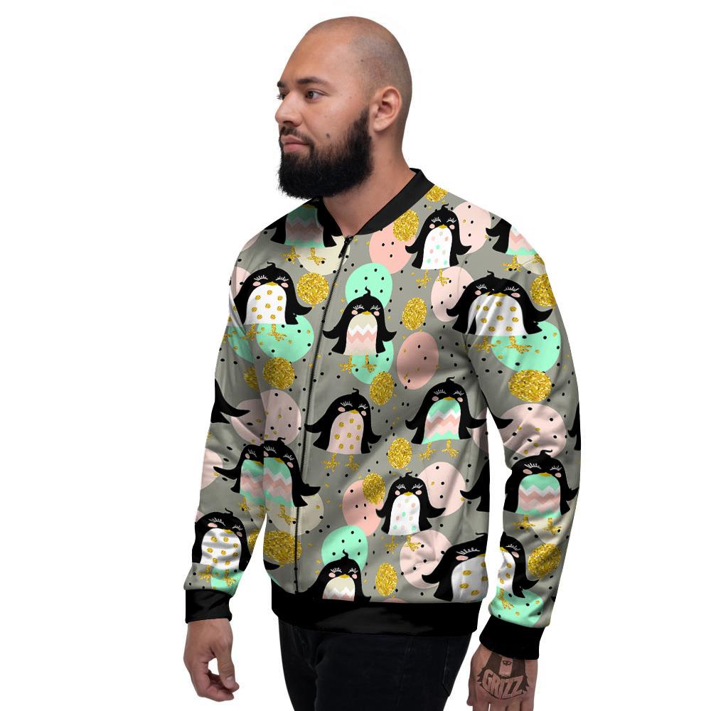 Penguin Pink Polka Print Pattern Men's Bomber Jacket-grizzshop
