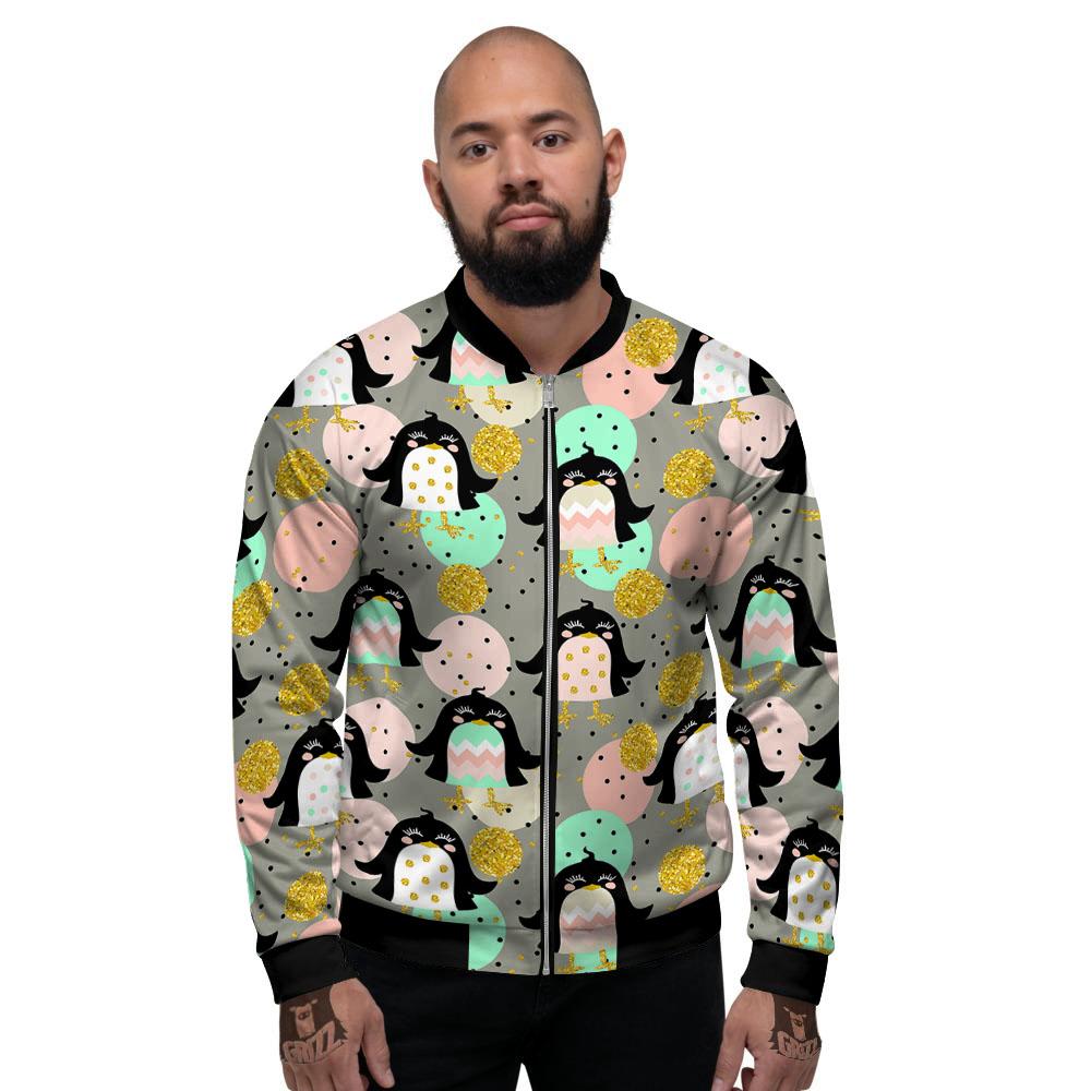 Penguin Pink Polka Print Pattern Men's Bomber Jacket-grizzshop