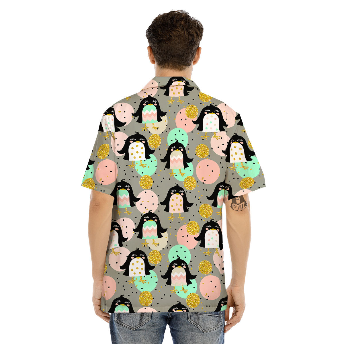 Penguin Pink Polka Print Pattern Men's Hawaiian Shirt-grizzshop