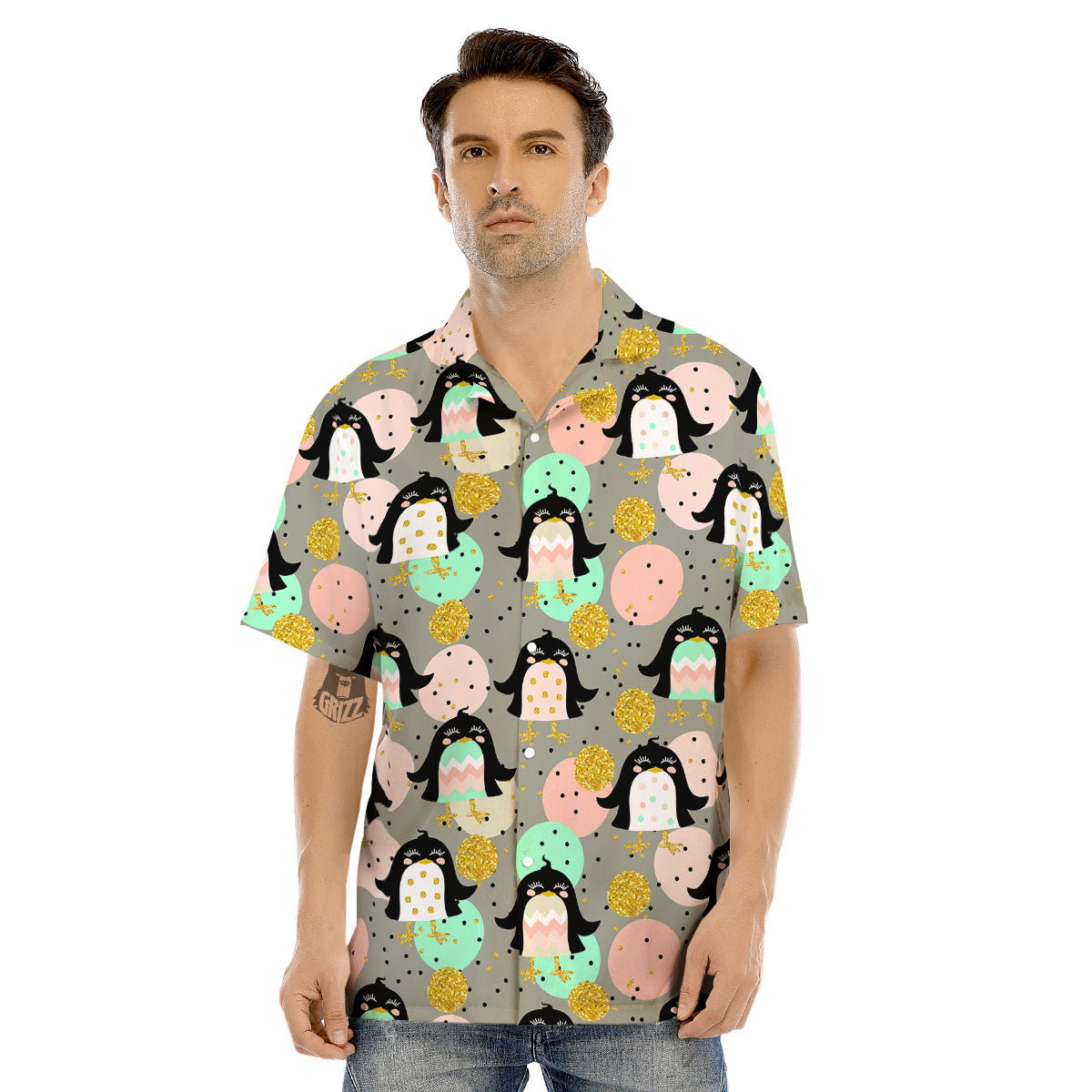 Penguin Pink Polka Print Pattern Men's Hawaiian Shirt-grizzshop