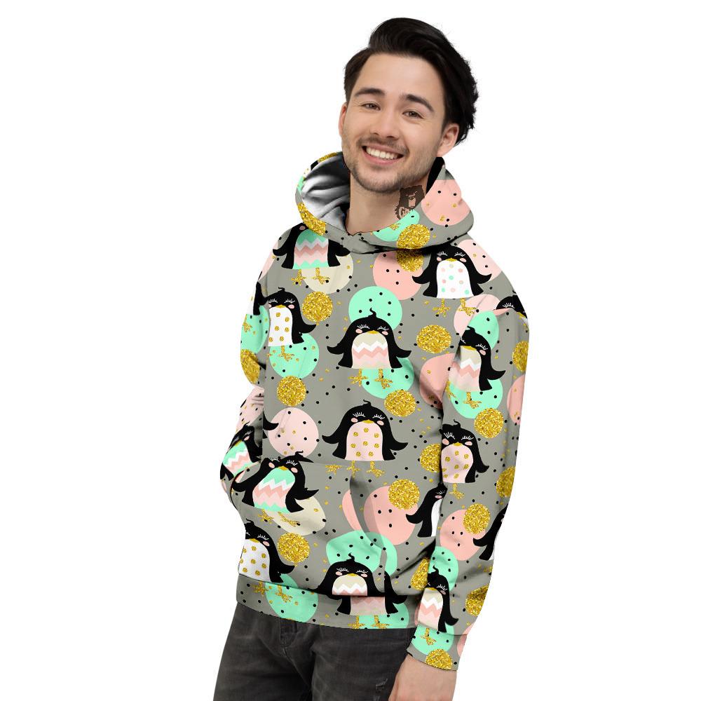 Penguin Pink Polka Print Pattern Men's Hoodie-grizzshop