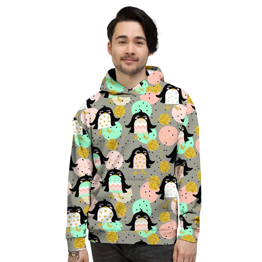 Penguin Pink Polka Print Pattern Men's Hoodie-grizzshop