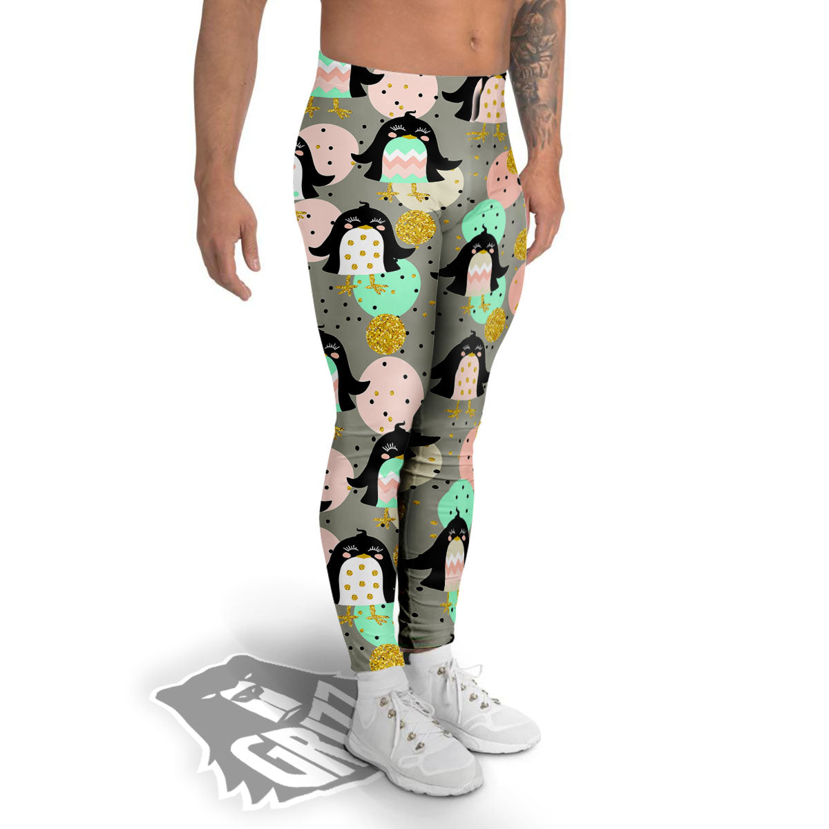 Penguin Pink Polka Print Pattern Men's Leggings-grizzshop