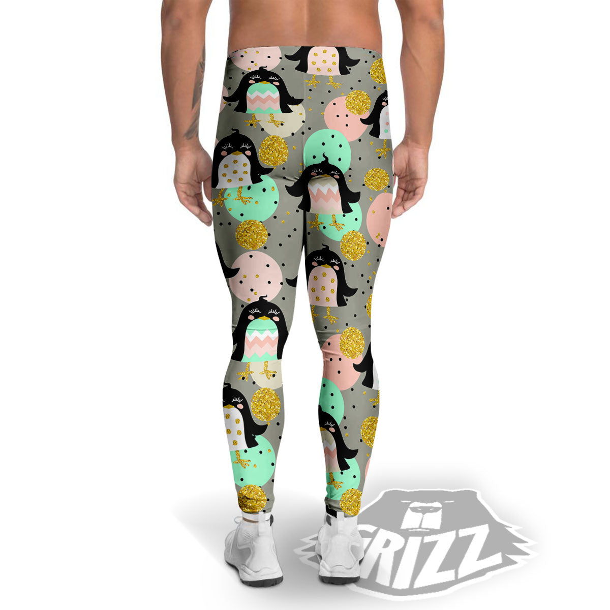 Penguin Pink Polka Print Pattern Men's Leggings-grizzshop