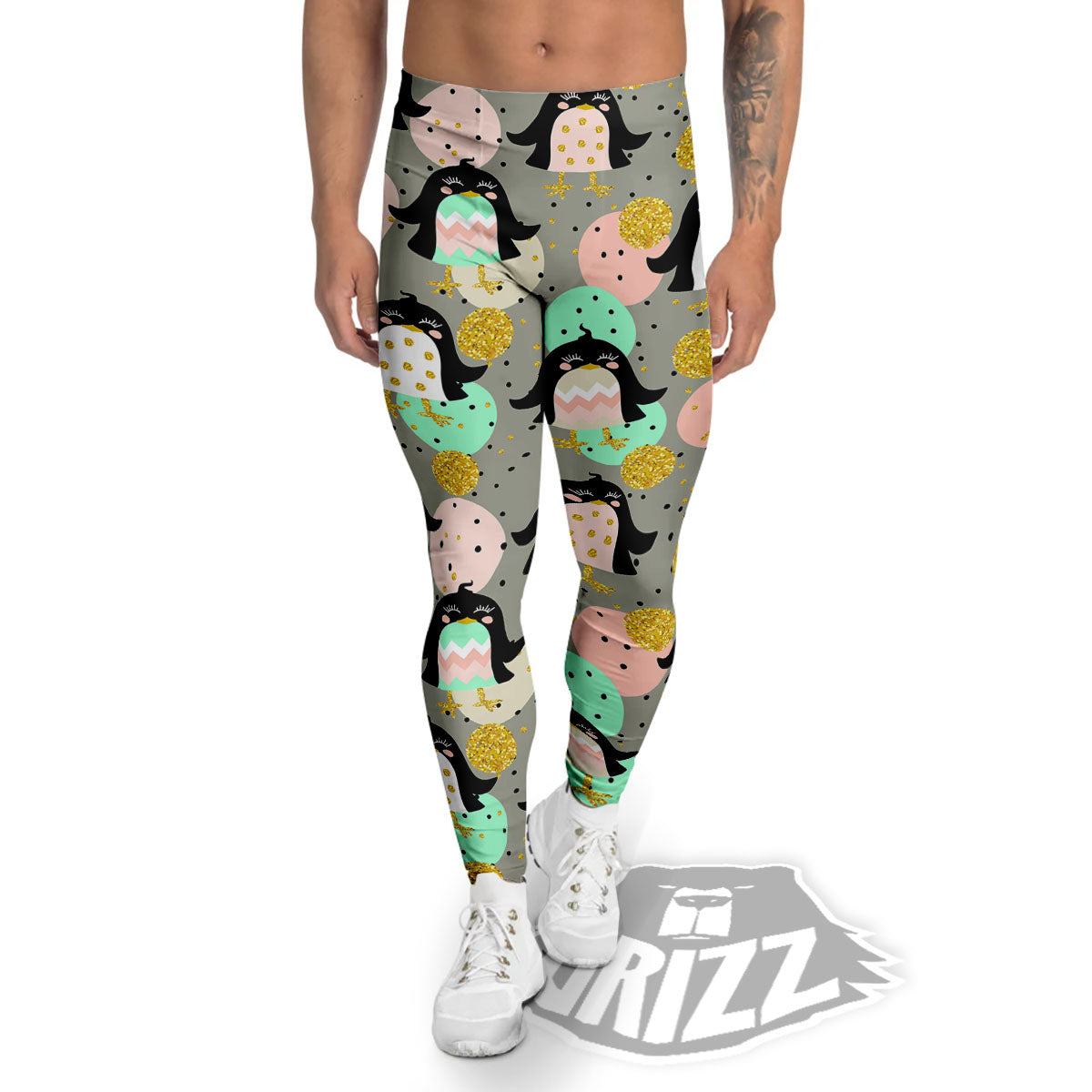Penguin Pink Polka Print Pattern Men's Leggings-grizzshop