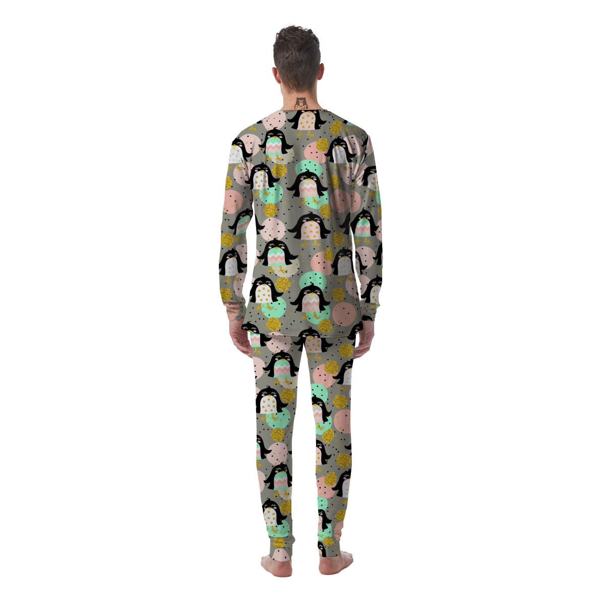 Penguin Pink Polka Print Pattern Men's Pajamas-grizzshop
