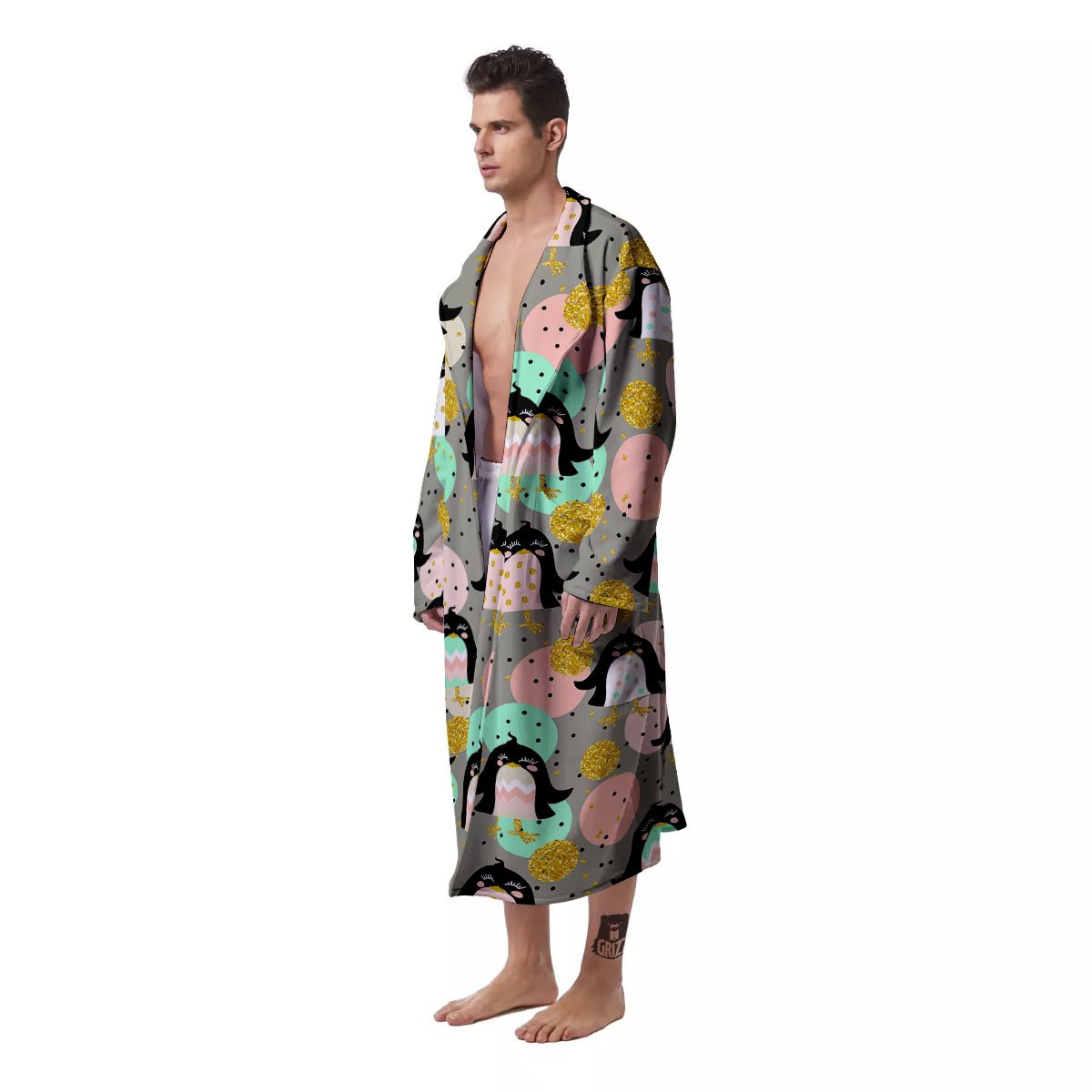 Penguin Pink Polka Print Pattern Men's Robe-grizzshop