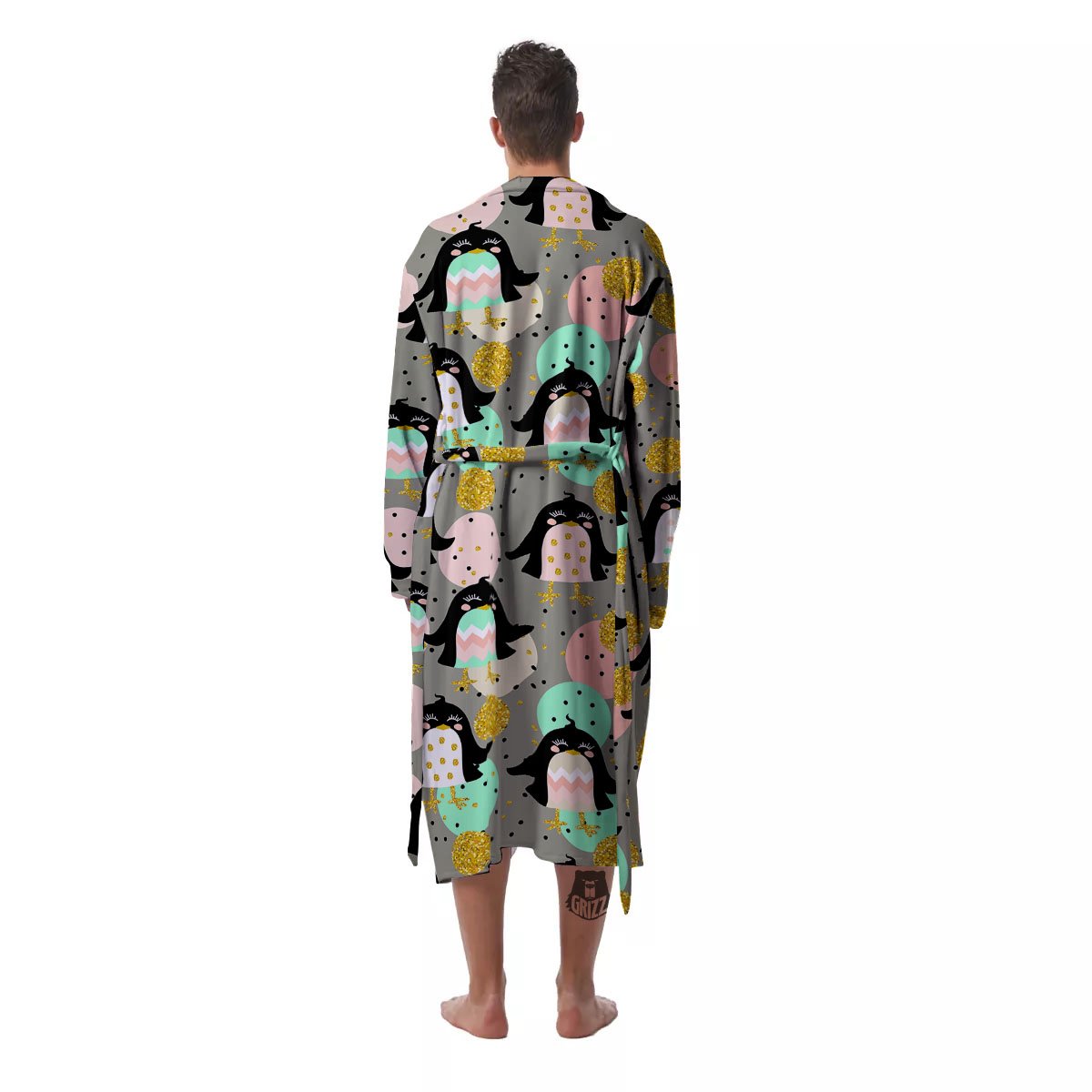 Penguin Pink Polka Print Pattern Men's Robe-grizzshop