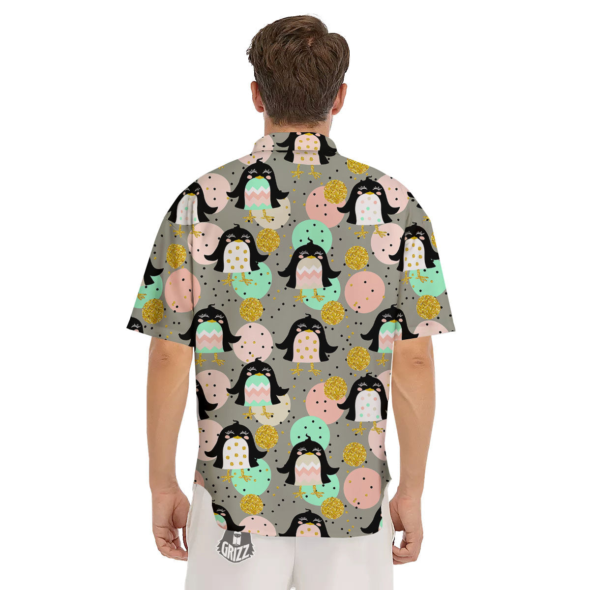 Penguin Pink Polka Print Pattern Men's Short Sleeve Shirts-grizzshop
