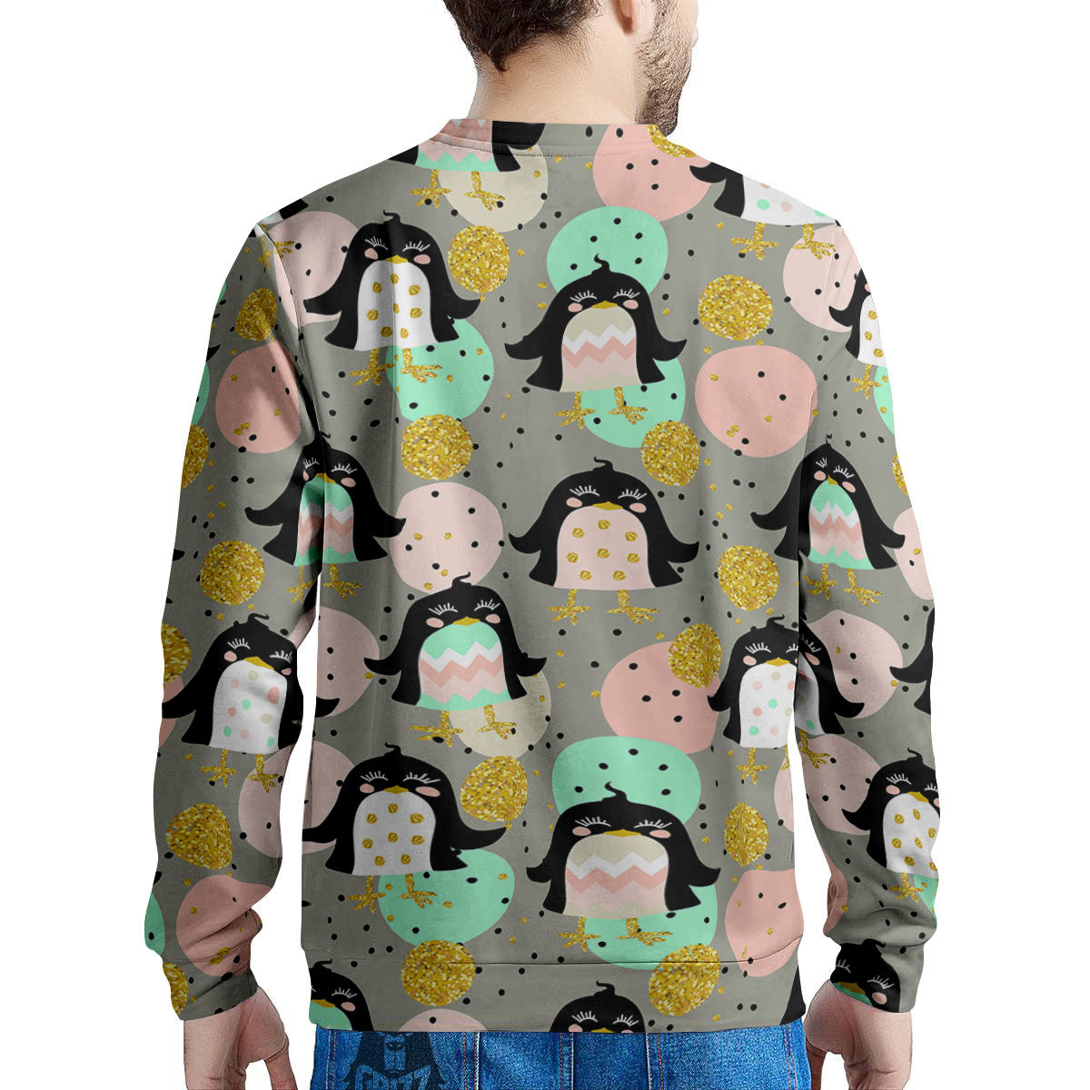 Penguin Pink Polka Print Pattern Men's Sweatshirt-grizzshop