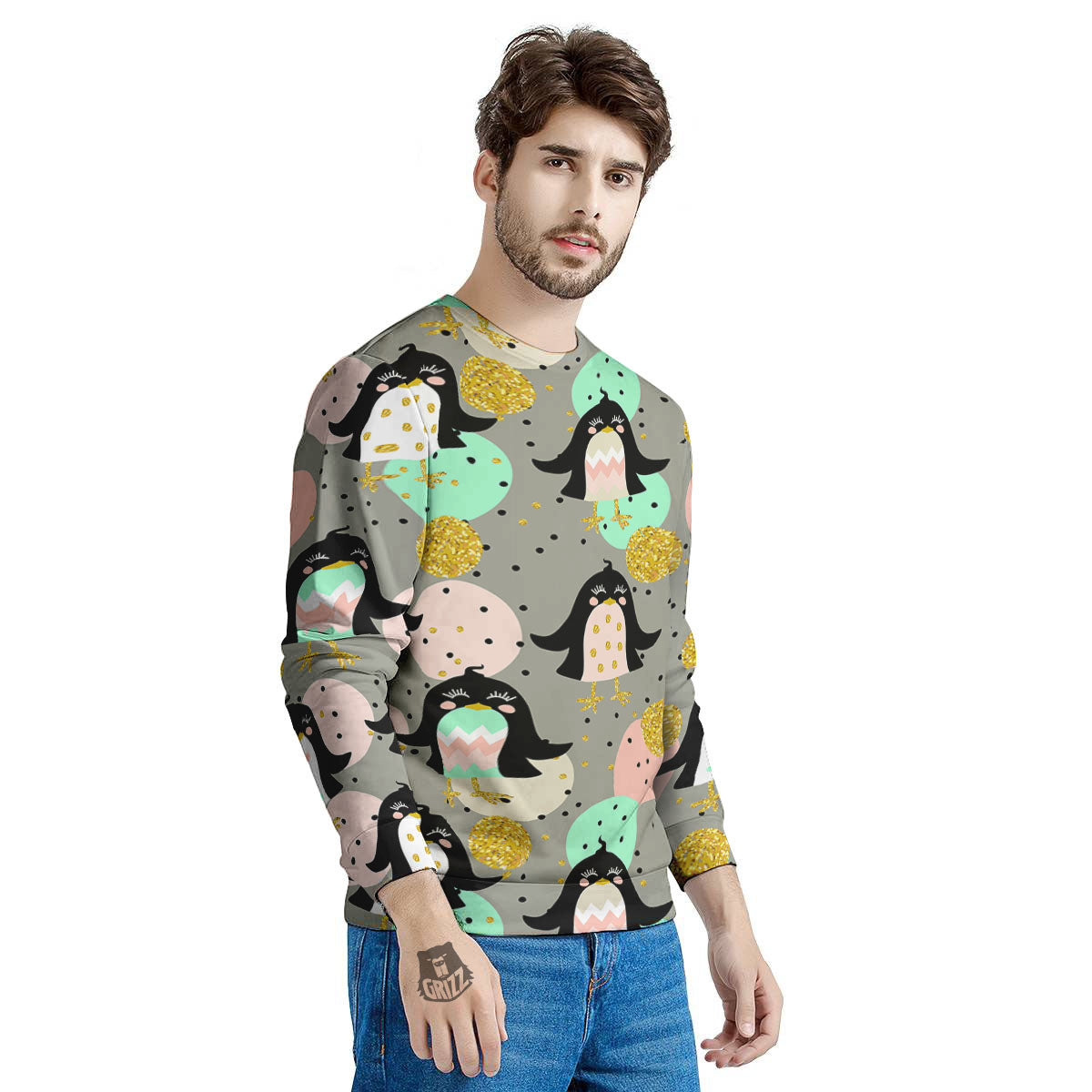 Penguin Pink Polka Print Pattern Men's Sweatshirt-grizzshop