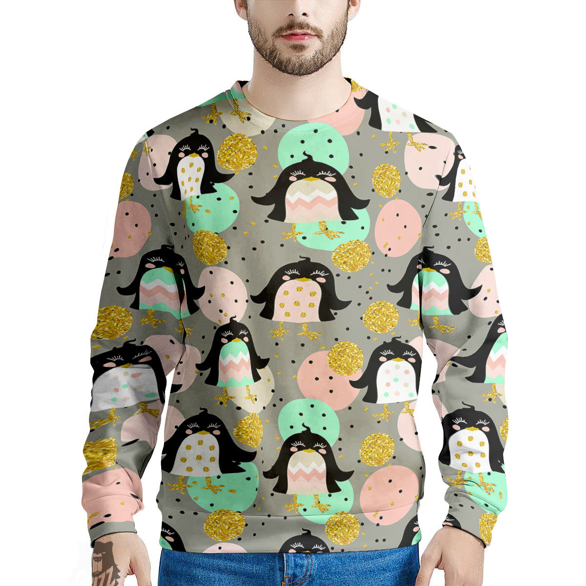 Penguin Pink Polka Print Pattern Men's Sweatshirt-grizzshop