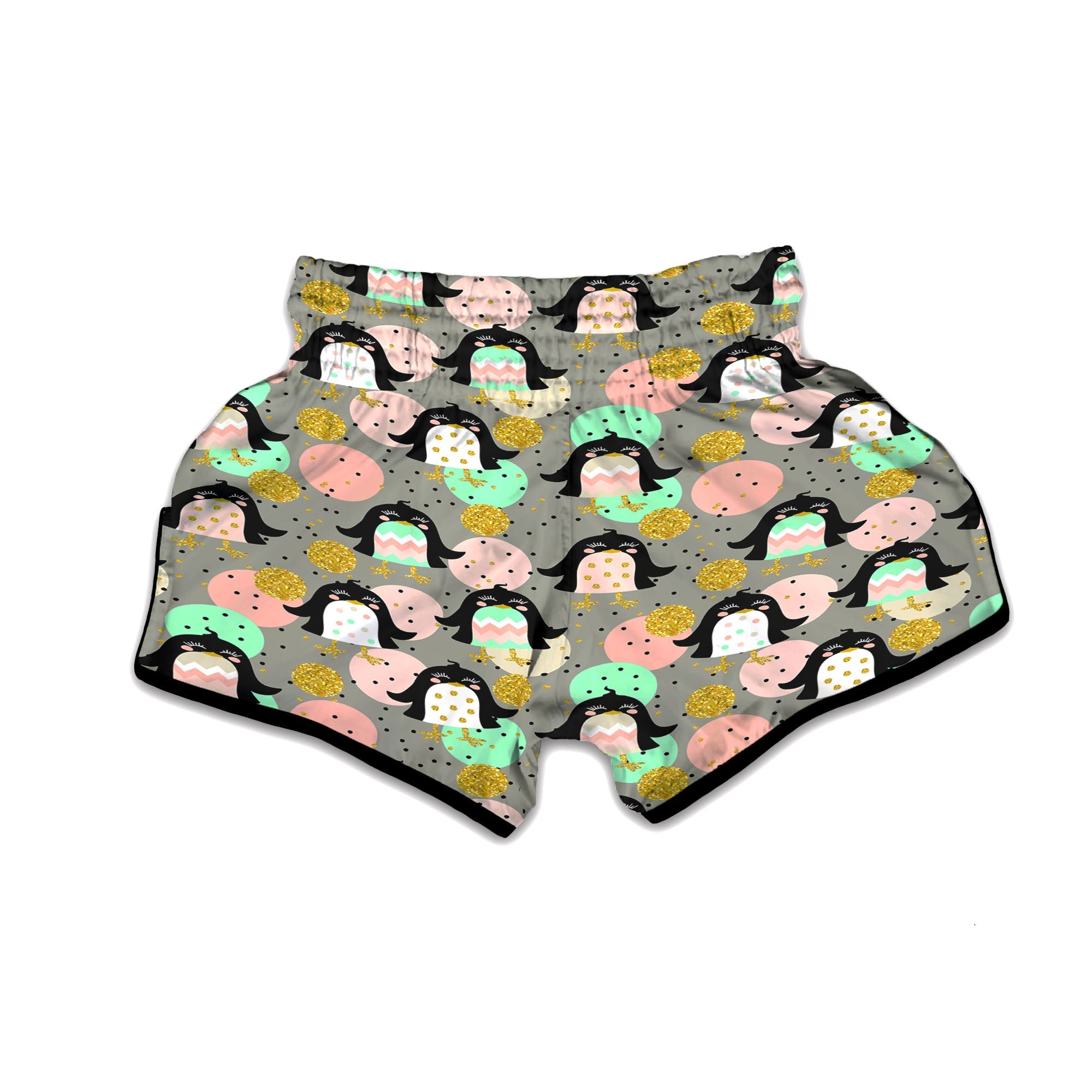 Penguin Pink Polka Print Pattern Muay Thai Boxing Shorts-grizzshop