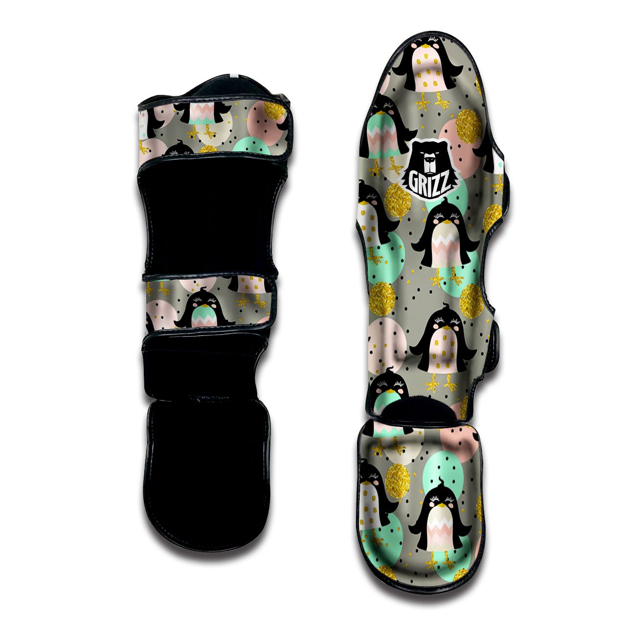 Penguin Pink Polka Print Pattern Muay Thai Shin Guards-grizzshop