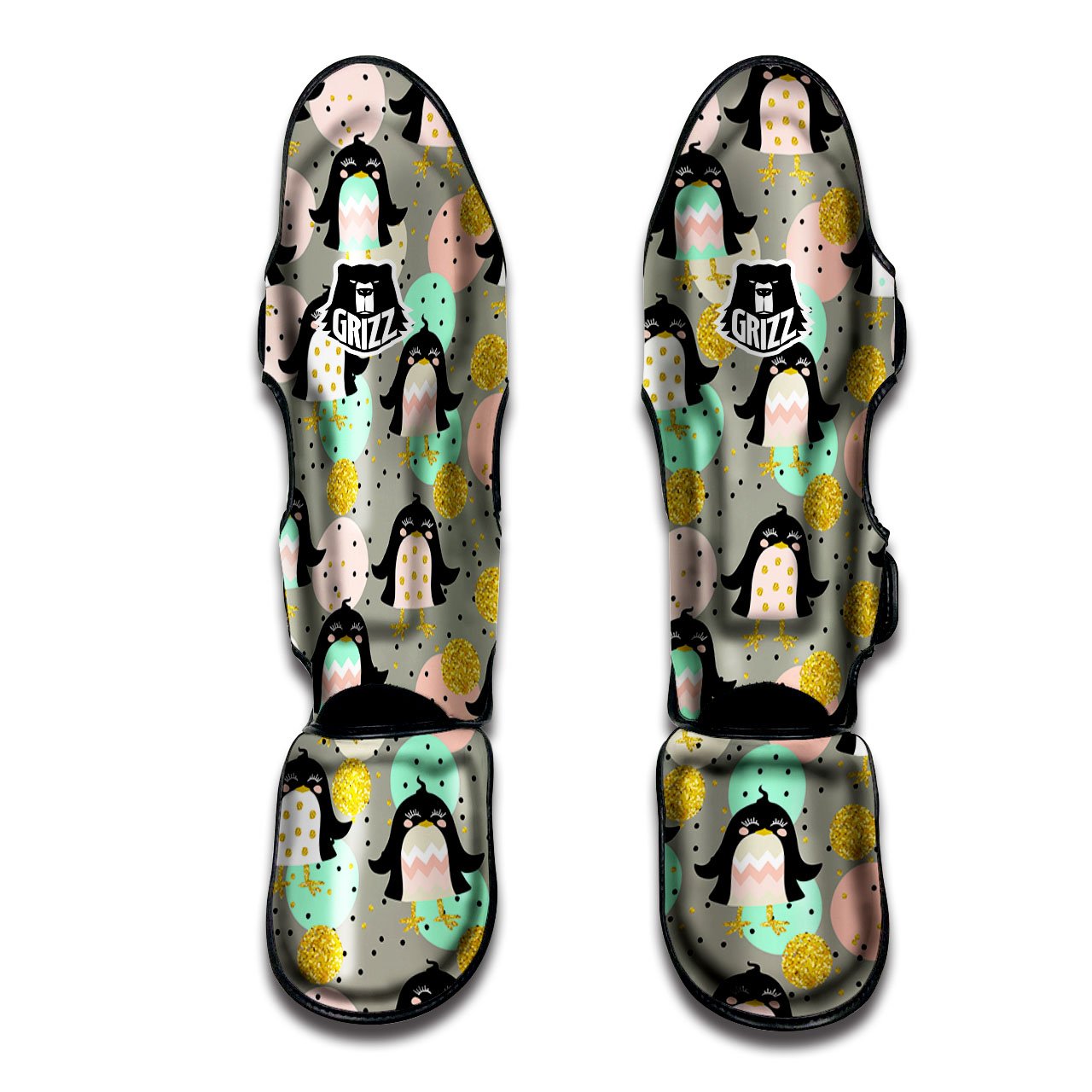 Penguin Pink Polka Print Pattern Muay Thai Shin Guards-grizzshop