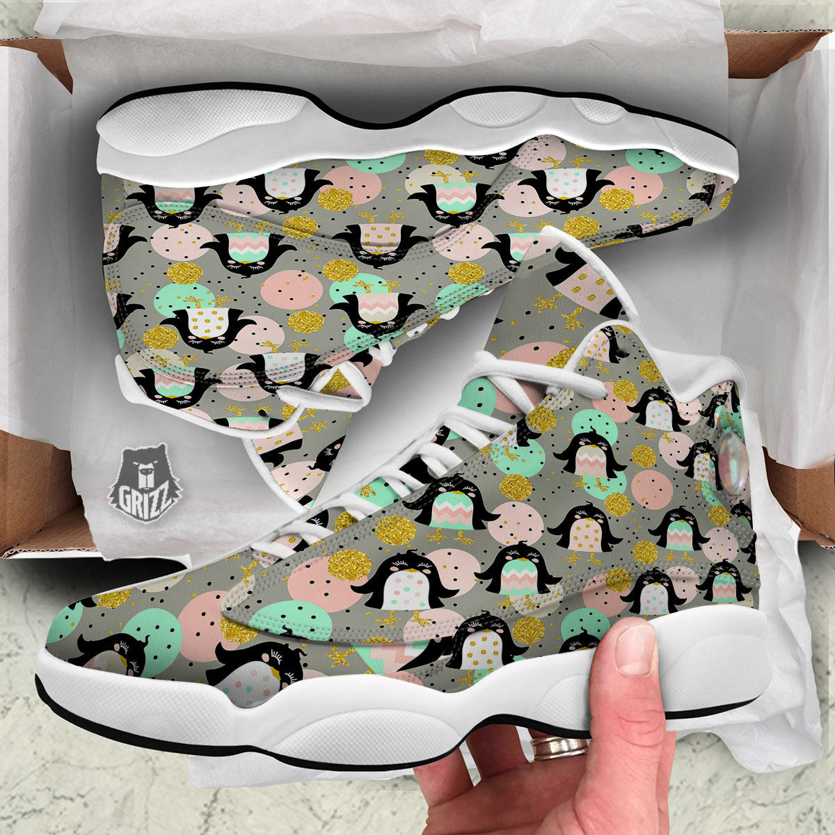 Penguin Pink Polka Print Pattern White Basketball Shoes-grizzshop