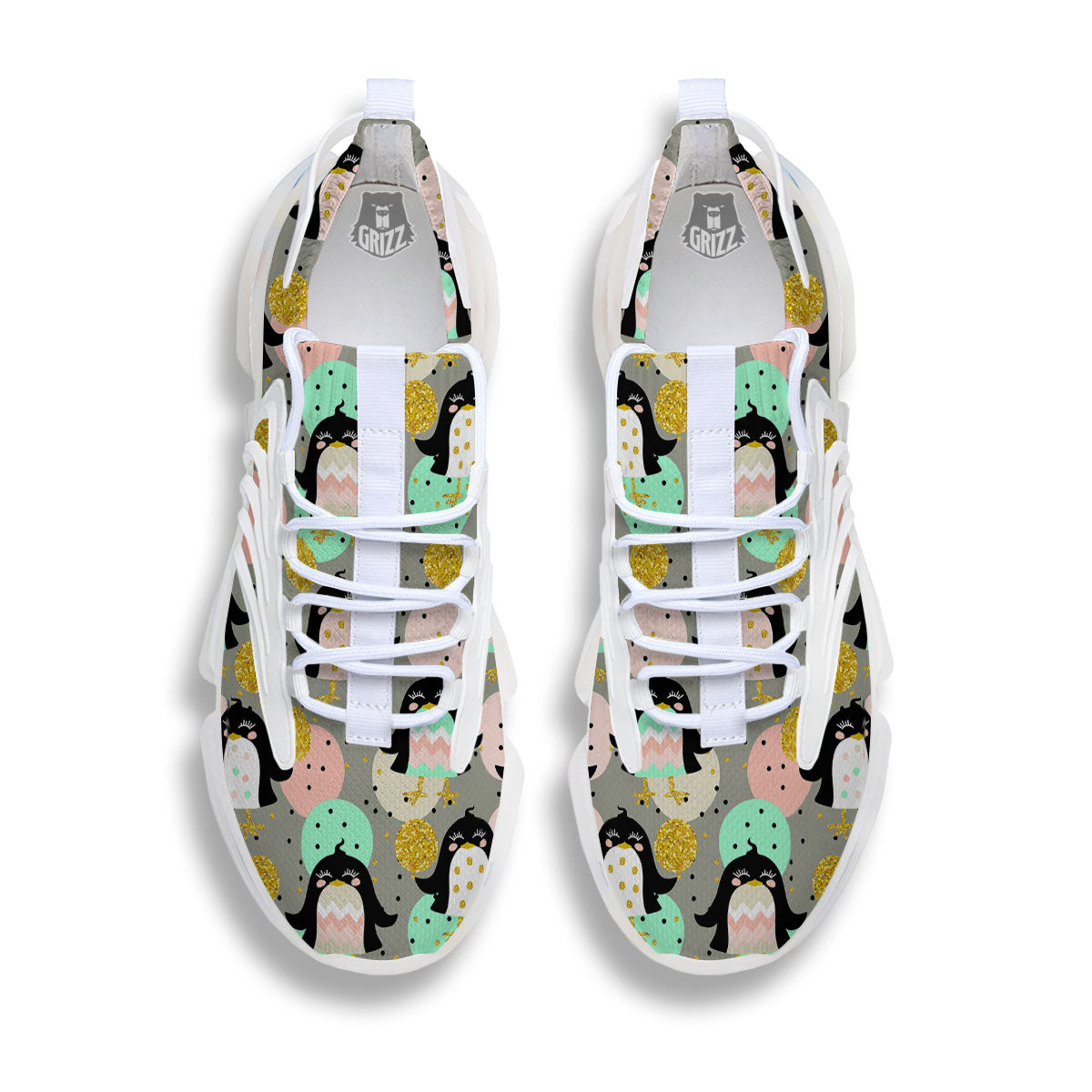 Penguin Pink Polka Print Pattern White Gym Shoes-grizzshop
