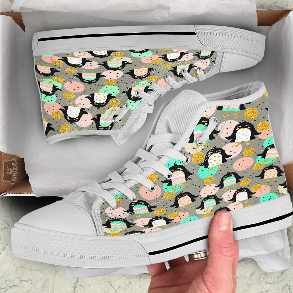 Penguin Pink Polka Print Pattern White High Top Shoes-grizzshop