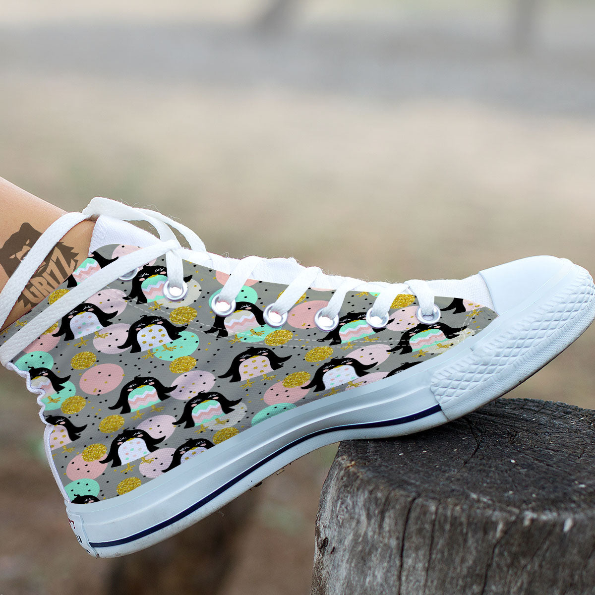 Penguin Pink Polka Print Pattern White High Top Shoes-grizzshop