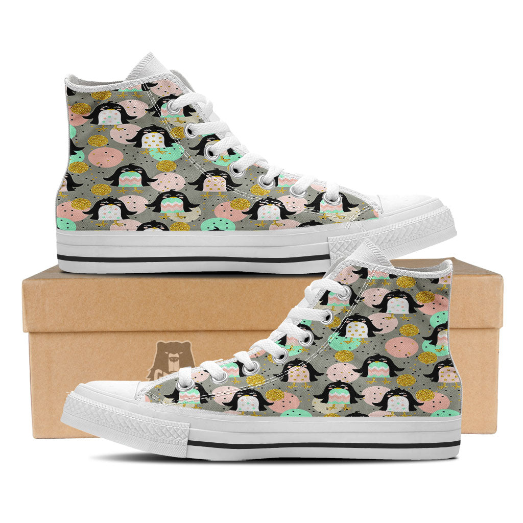 Penguin Pink Polka Print Pattern White High Top Shoes-grizzshop