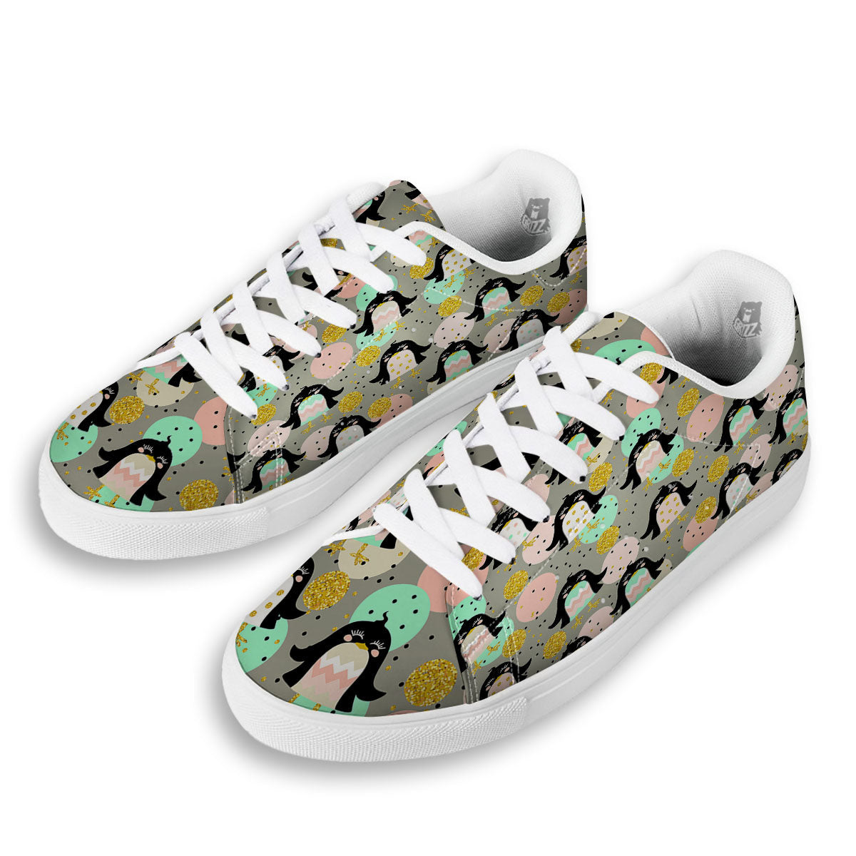 Penguin Pink Polka Print Pattern White Low Top Sneakers-grizzshop
