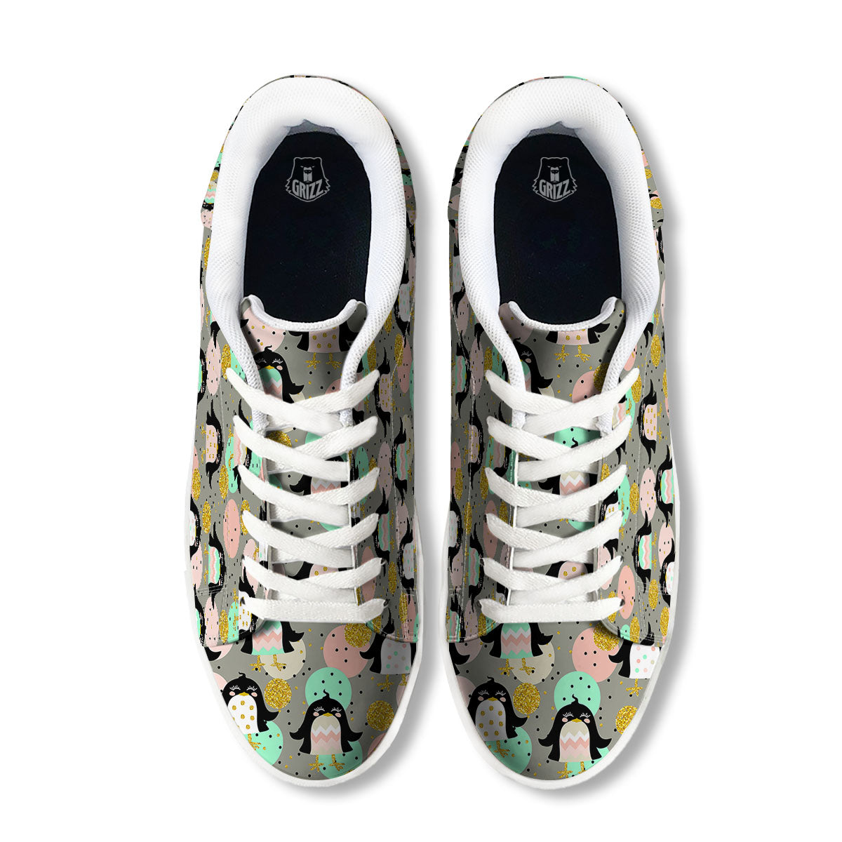Penguin Pink Polka Print Pattern White Low Top Sneakers-grizzshop