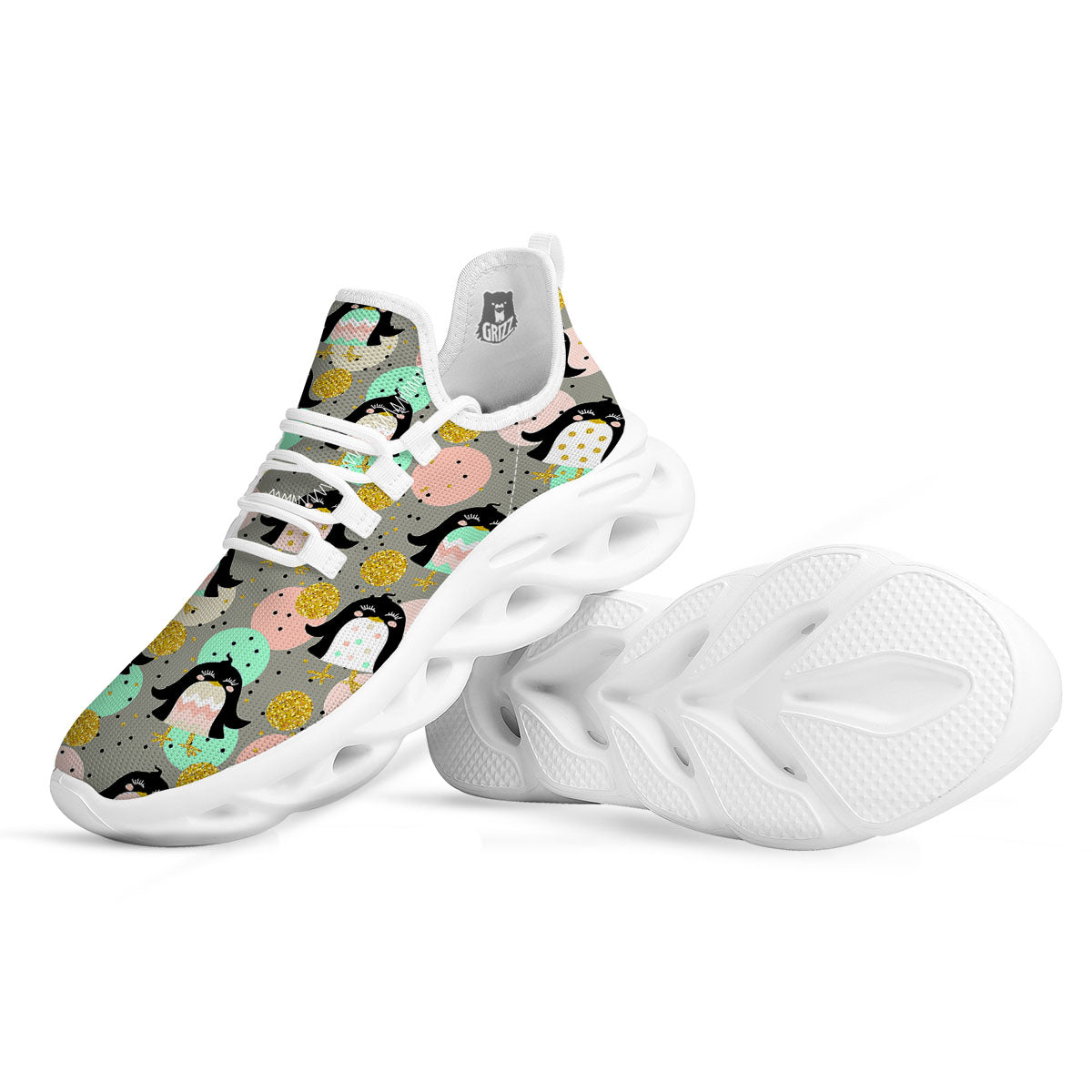 Penguin Pink Polka Print Pattern White Running Shoes-grizzshop