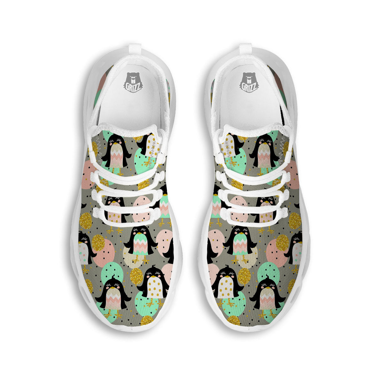 Penguin Pink Polka Print Pattern White Running Shoes-grizzshop