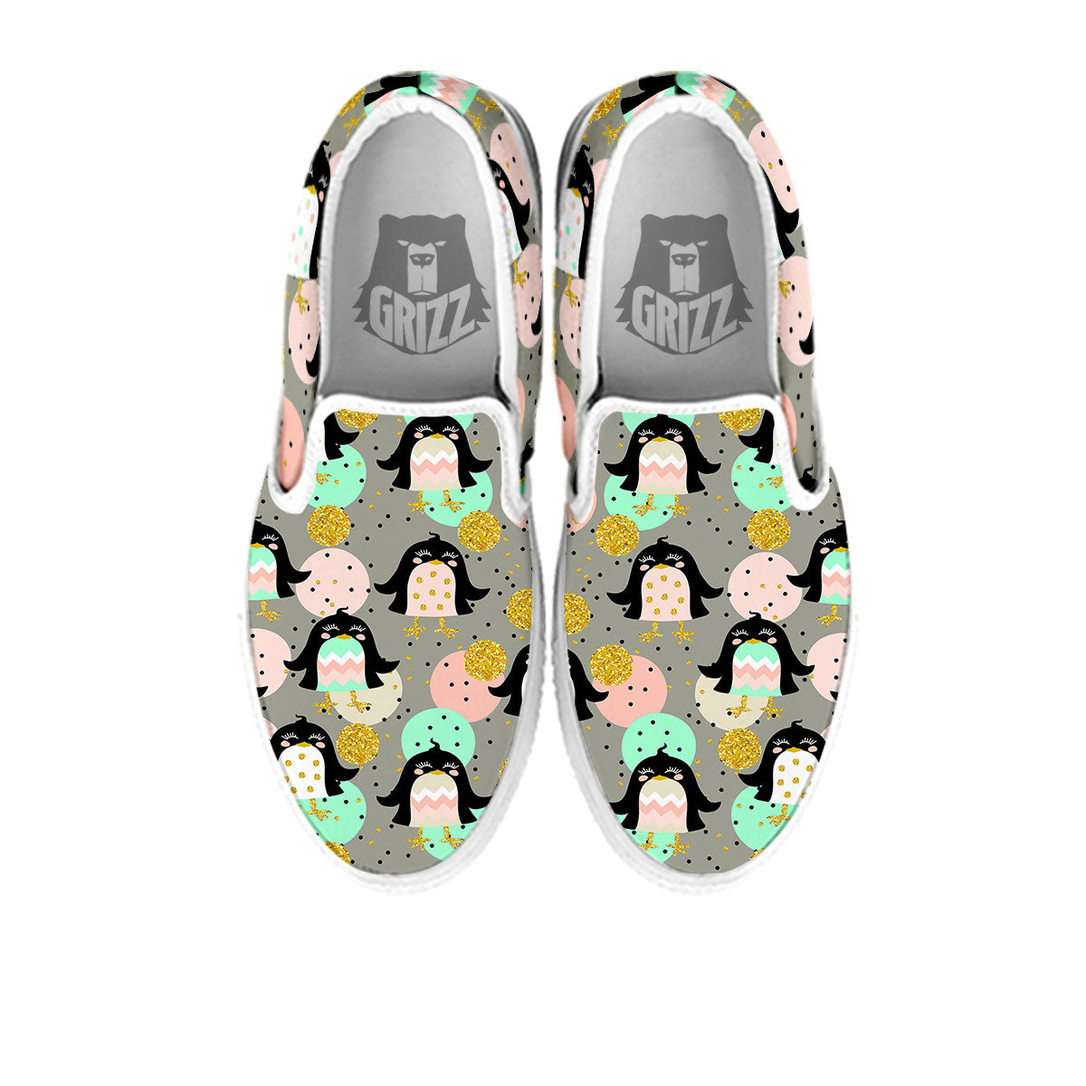 Penguin Pink Polka Print Pattern White Slip On Shoes-grizzshop