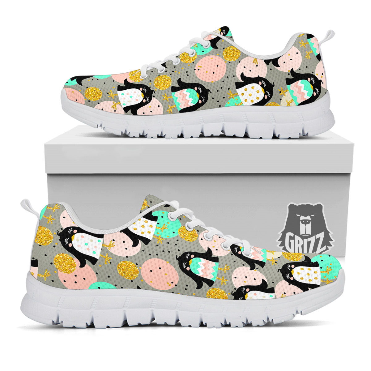 Penguin Pink Polka Print Pattern White Sneaker-grizzshop